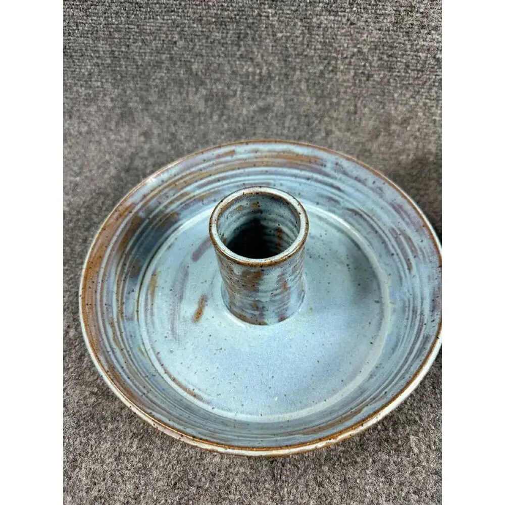 Handmade Ceramic Cake Stand Pedestal Pie Dessert Plate Blue Glaze Set of 2